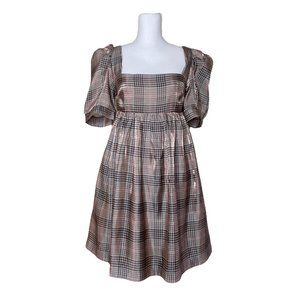 En Saison Plaid Organza Short Mini Babydoll Fit & Flare Dress, Size Medium NWT